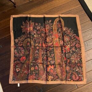 Baar and Beards Brand Floral Patterned Silk Scarf - Black and Red and Brown